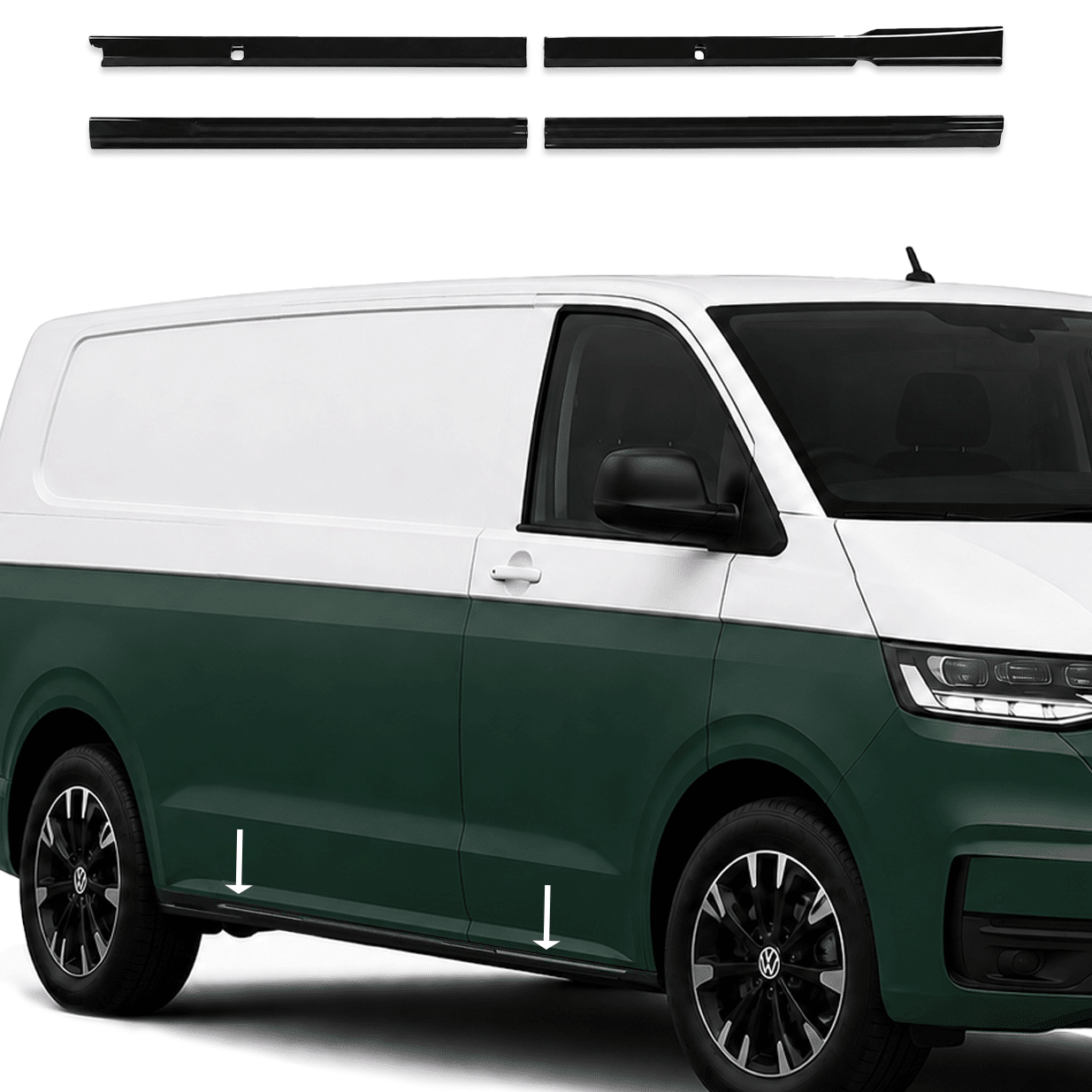 VW Transporter T7 / Ford Transit Custom (2024+) Side Skirts – Version A Gloss Black SWB
