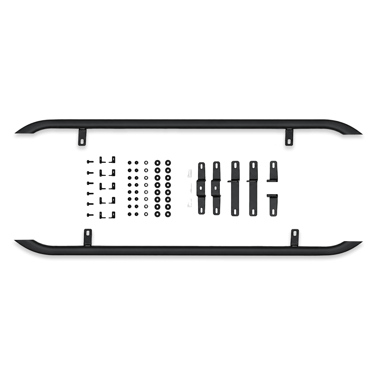 VW Transporter T7 / Ford Transit Custom (2024+) Trapezoid Side Bars – Matt Black LWB
