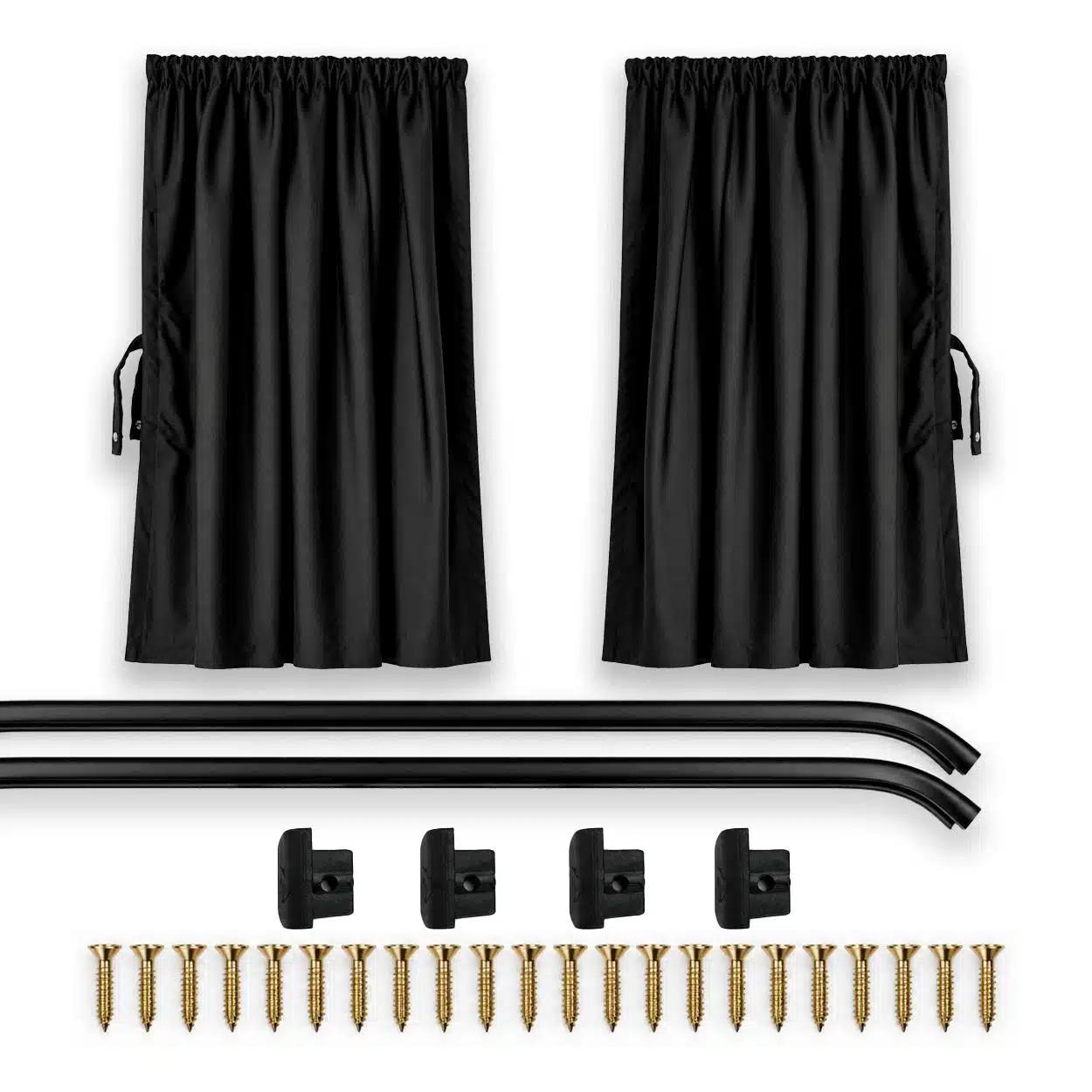 VanGlaze black curtain kit with rails and fixings